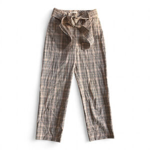 Wilfred Aritzia High Waist Tie Front Plaid Cropped Trouser Pant Women's Sz 2